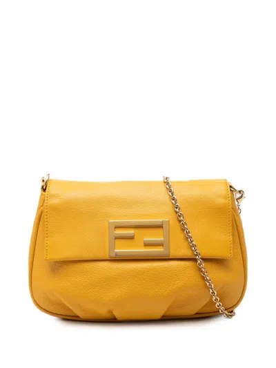 Pre-owned Fendi 2010-2026 Leather Sta Pochette Crossbody Bag In Yellow