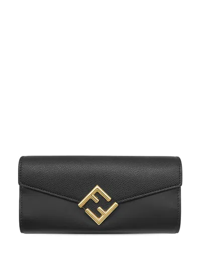 Pre-owned Fendi 2010-2026 Leather Ff Diamonds Continental Wallet Long Wallets In Black