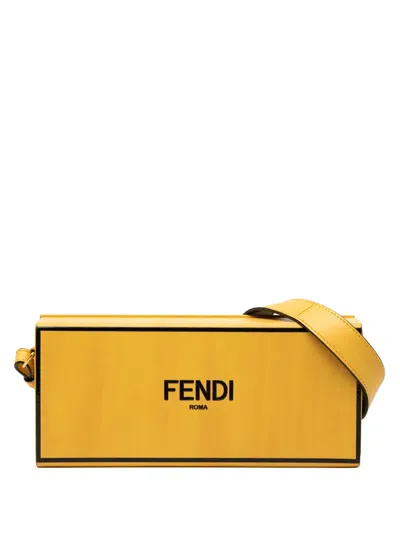 Pre-owned Fendi 2010-2026 Leather Horizontal Box Crossbody Bag In Yellow