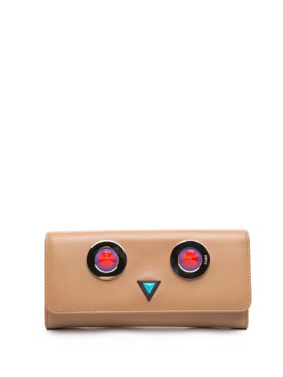 Pre-owned Fendi 2010-2026 Leather Hypnoteyes Continental Wallet Long Wallets In Neutrals