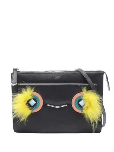 Pre-owned Fendi 2010-2026 Leather Monster Shoulder Bag In Black