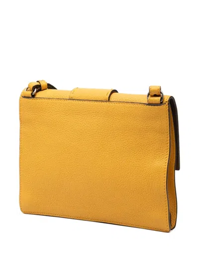 Pre-owned Fendi 2010-2026 Leather Selleria Flat Baguette Crossbody Bag In Yellow