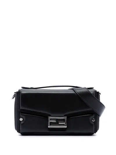 Pre-owned Fendi 2010-2026 Leather Soft Trunk Baguette Satchel In Black