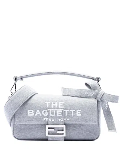 Pre-owned Fendi 2010-2026 Marc Jacobs Medium Jersey Logo Baguette Satchel In Gray
