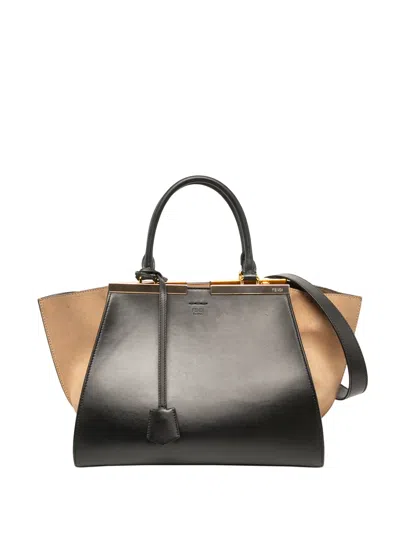 Pre-owned Fendi 2010-2026 Medium Bicolor Calfskin And Suede 3jours Satchel In Black
