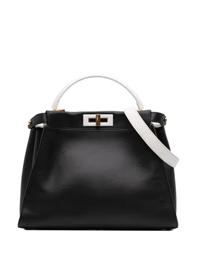 Pre-owned Fendi 2010-2026 Medium Bicolor Leather Peekaboo Iseeu Satchel In Black