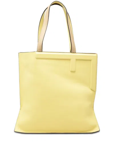 Pre-owned Fendi 2010-2026 Medium Bicolor Smooth Calfskin Flip Tote Bag In Yellow