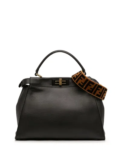 Pre-owned Fendi 2010-2026 Medium Calfskin Peekaboo Iconic Satchel In Black