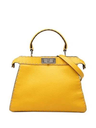 Pre-owned Fendi 2010-2026 Medium Calfskin Selleria Peekaboo Iseeu Satchel In Yellow