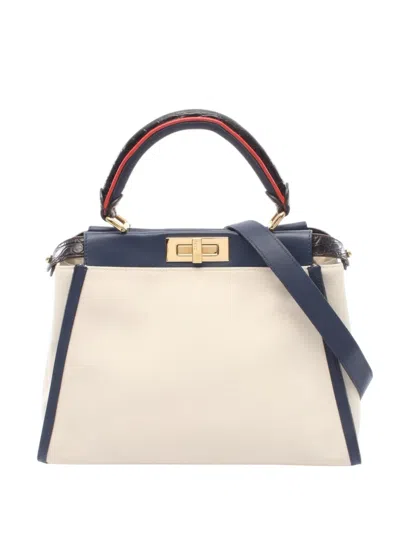 Pre-owned Fendi 2010-2026 Medium Canvas Peekaboo Iconic Satchel In Neutrals