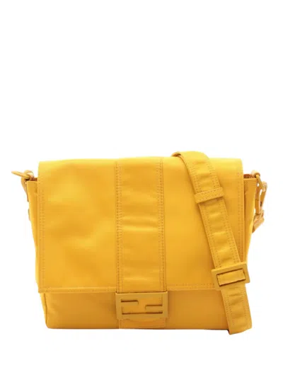 Pre-owned Fendi 2010-2026 Medium Econyl Nylon Baguette Crossbody Bag In Yellow