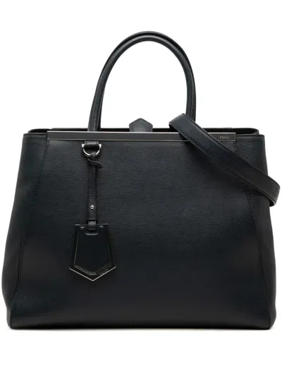 Pre-owned Fendi 2010-2026 Medium Leather 2jours Satchel In Black