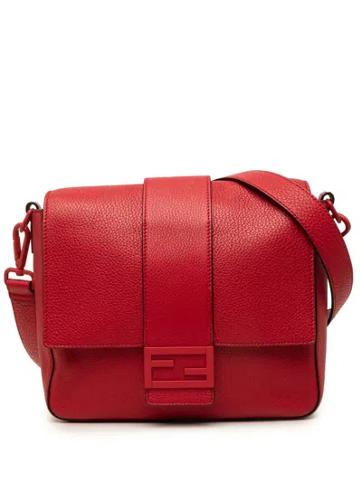 Pre-owned Fendi 2010-2026 Medium Leather Baguette Messenger Bag Crossbody Bag In Red