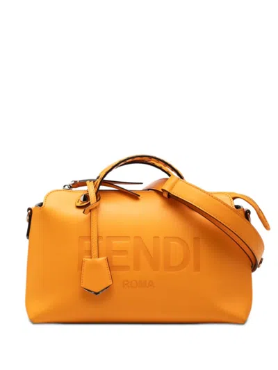 Pre-owned Fendi 2010-2026 Medium Leather By The Way Satchel In Orange