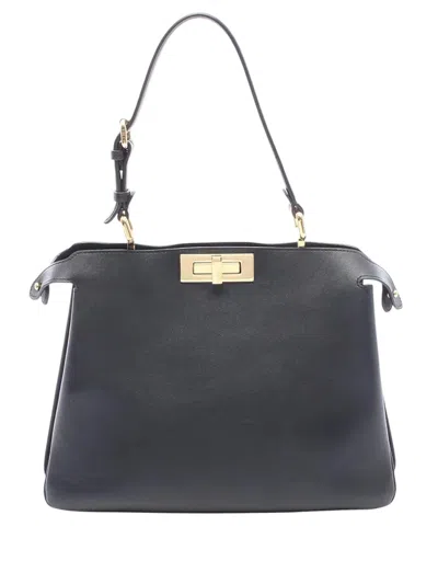Pre-owned Fendi 2010-2026 Medium Leather Iconic Essentially Peekaboo Satchel In Black