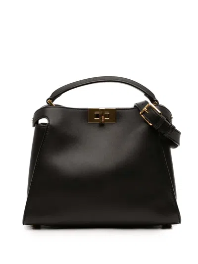Pre-owned Fendi 2010-2026 Medium Leather Peekaboo Iconic Essentially Satchel In Black