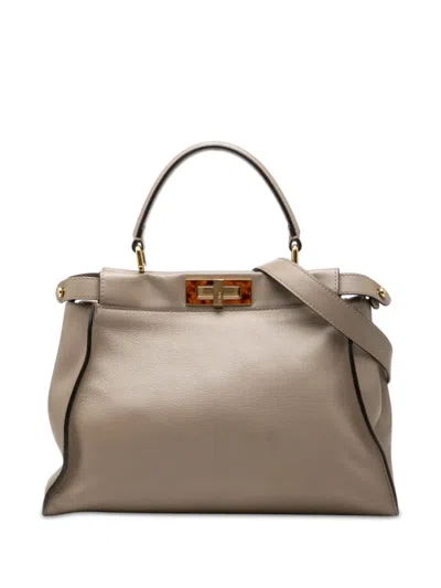 Pre-owned Fendi 2010-2026 Medium Leather Peekaboo Iconic Satchel In Brown