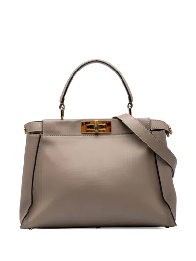 Pre-owned Fendi 2010-2026 Medium Leather Peekaboo Iconic Satchel In Brown