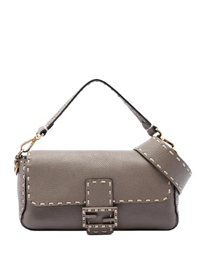 Pre-owned Fendi 2010-2026 Medium Leather Selleria Baguette Satchel In Brown