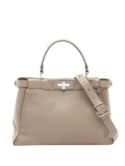Pre-owned Fendi 2010-2026 Medium Leather Selleria Peekaboo Iconic Satchel In Brown