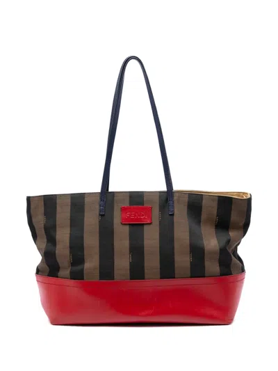 Pre-owned Fendi 2010-2026 Medium Pequin Canvas Roll Tote Bag In Brown