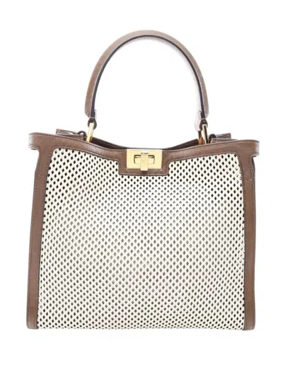 Pre-owned Fendi 2010-2026 Medium Perforated Leather Peekaboo X Lite Satchel In White