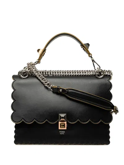 Pre-owned Fendi 2010-2026 Medium Scalloped Leather Kan I Satchel In Black