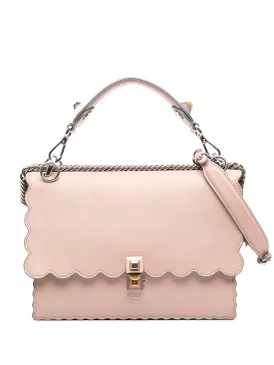 Pre-owned Fendi 2010-2026 Medium Scalloped Leather Kan I Satchel In Pink