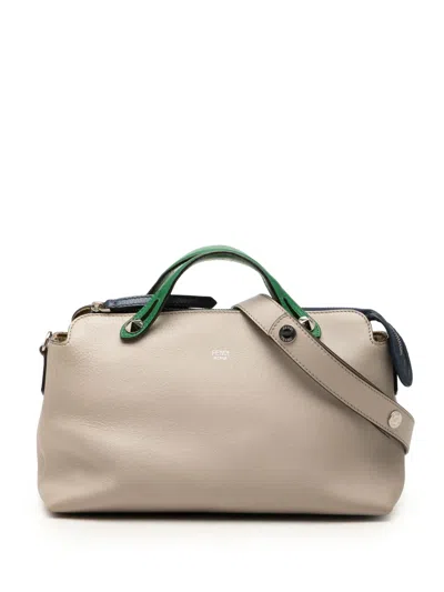 Pre-owned Fendi 2010-2026 Medium Tricolor Leather By The Way Satchel In Green