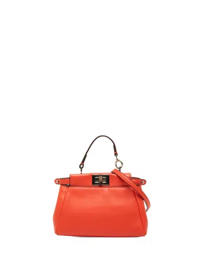 Pre-owned Fendi 2010-2026 Micro Leather Peekaboo Satchel In Orange