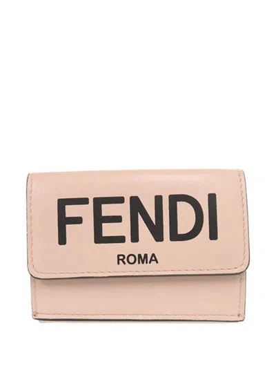 Pre-owned Fendi 2010-2026 Micro Leather Roma Trifold Wallet Small Wallets In Pink