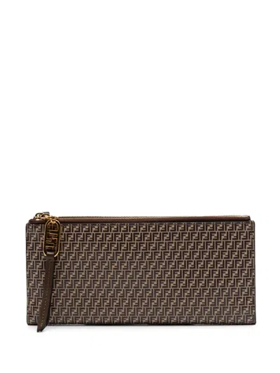 Pre-owned Fendi 2010-2026 Micro Zucchino Coated Canvas Bifold Wallet Long Wallets In Brown