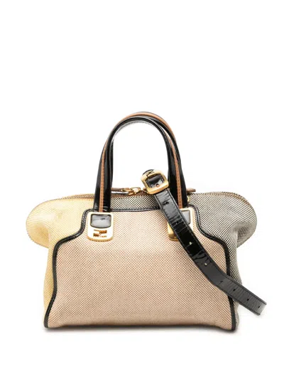 Pre-owned Fendi 2010-2026 Mini Canvas Colorblock Chameleon Satchel In Neutral