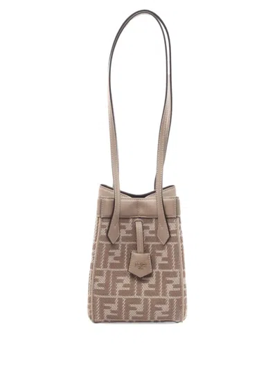 Pre-owned Fendi 2010-2026 Mini Ff Denim Origami Shoulder Bag In Neutrals