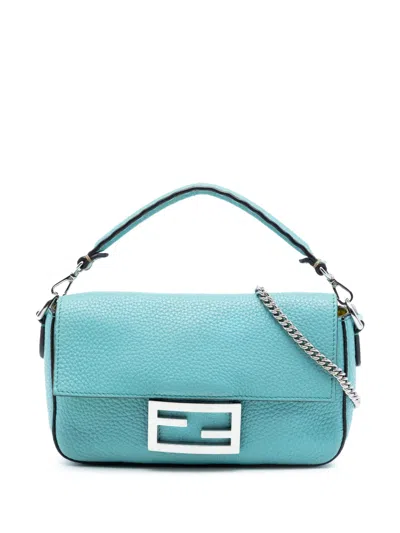 Pre-owned Fendi 2010-2026 Mini Leather Baguette Satchel In Blue