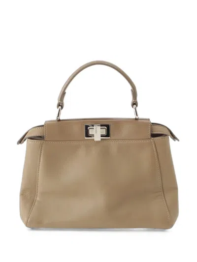 Pre-owned Fendi 2010-2026 Mini Leather Iconic Peekaboo Satchel In Neutrals