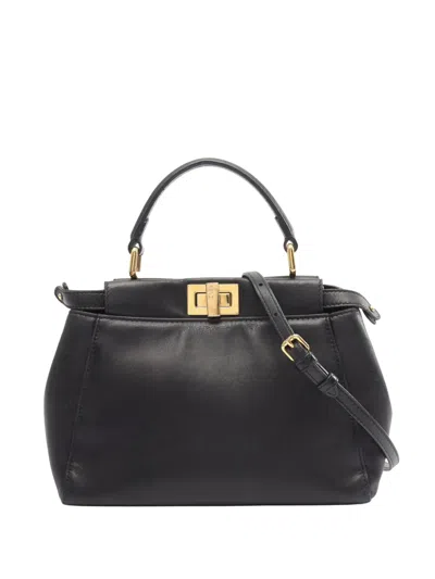 Pre-owned Fendi 2010-2026 Mini Leather Peekaboo Iconic Satchel In Black