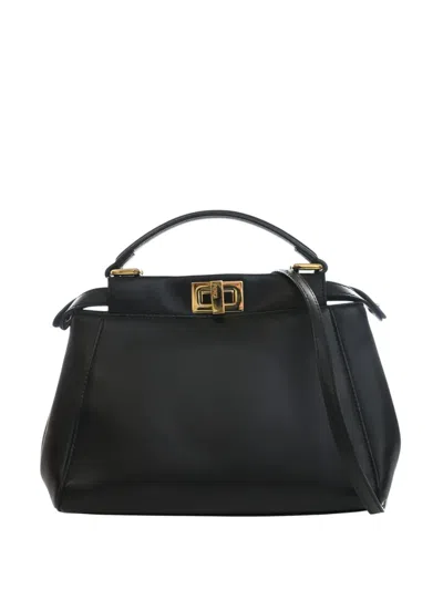 Pre-owned Fendi 2010-2026 Mini Leather Peekaboo Iconic Satchel In Black