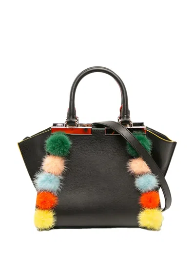 Pre-owned Fendi 2010-2026 Mini Leather Pom Pom 3jours Satchel In Black