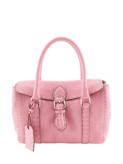Pre-owned Fendi 2010-2026 Mini Leather Selleria Linda Handbag In Pink