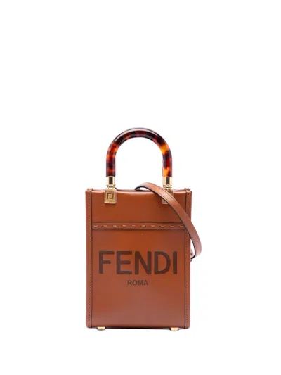 Pre-owned Fendi 2010-2026 Mini Leather Sunshine Shopper Tote Satchel In Brown