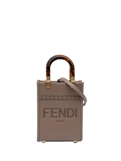 Pre-owned Fendi 2010-2026 Mini Leather Sunshine Shopper Tote Satchel In Brown
