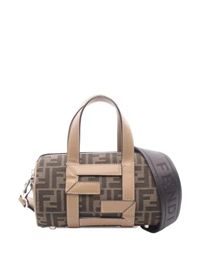 Pre-owned Fendi 2010-2026 Mini Zucca Canvas O'lock Bowling Bag Satchel In Brown