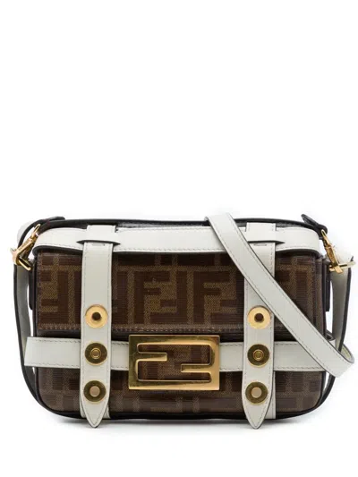 Pre-owned Fendi 2010-2026 Mini Zucca Coated Canvas Cage Baguette Satchel In Brown