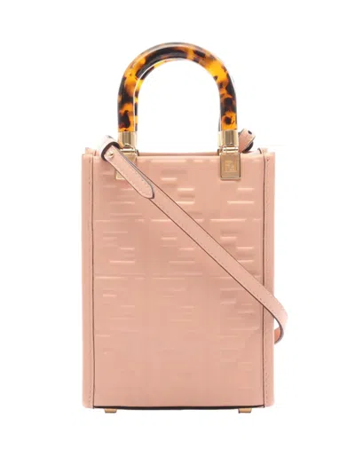 Pre-owned Fendi 2010-2026 Mini Zucca Embossed Leather Sunshine Shopper Tote Satchel In Pink