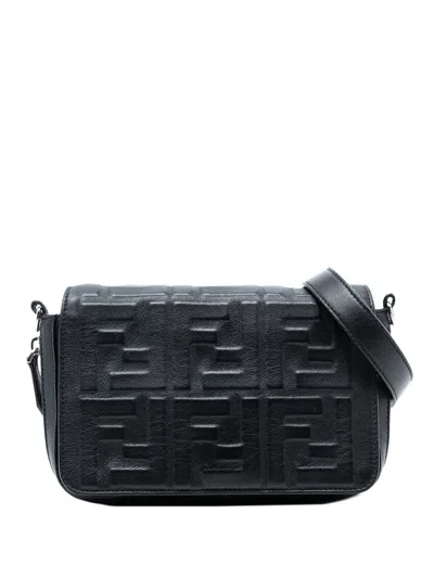 Pre-owned Fendi 2010-2026 Mini Zucca Embossed Nappa Expandable Flap Crossbody Bag In Black