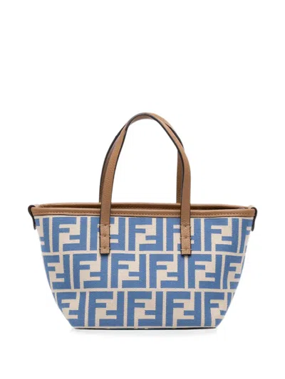 Pre-owned Fendi 2010-2026 Mini Zucca Jacquard Roll Satchel In Blue