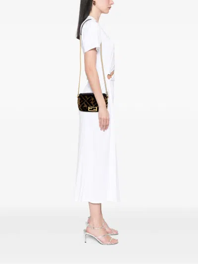 Pre-owned Fendi 2010-2026 Mini Zucca Shearling Baguette Satchel In 褐色