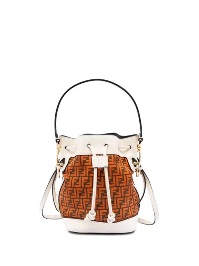Pre-owned Fendi 2010-2026 Mini Zucca Suede Mon Tresor Bucket Bag In Orange