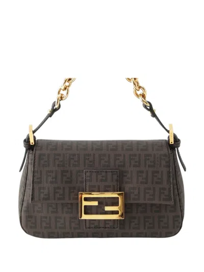 Pre-owned Fendi 2010-2026 Mini Zucchino Spalmati Chain Mamma Forever Shoulder Bag In Brown